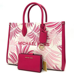 Michael Kors Medium Mirella Tote Bag & Medium Bifold Zip Chain Wallet Pink/Gold